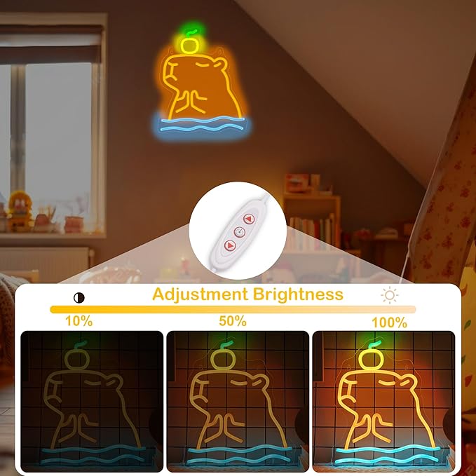 Attivolife Capybara Sign for Wall Decor, Light up Cute Animal Shape LED Lamp with Dim USB Powered, Unique Home Children's Bedroom Business Shop Bar Party Decor Birthday Christmas Day Gift for Kids - Bloomnest