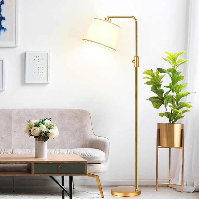 【Upgraded】 Dimmable Floor Lamp, 1000 Lumens LED Edison Bulb Included, Arc Floor Lamps for Living Room Modern Standing Lamp with Shade, Tall Lamps for Living Room Bedroom Office Dining Room - Gold - Bloomnest