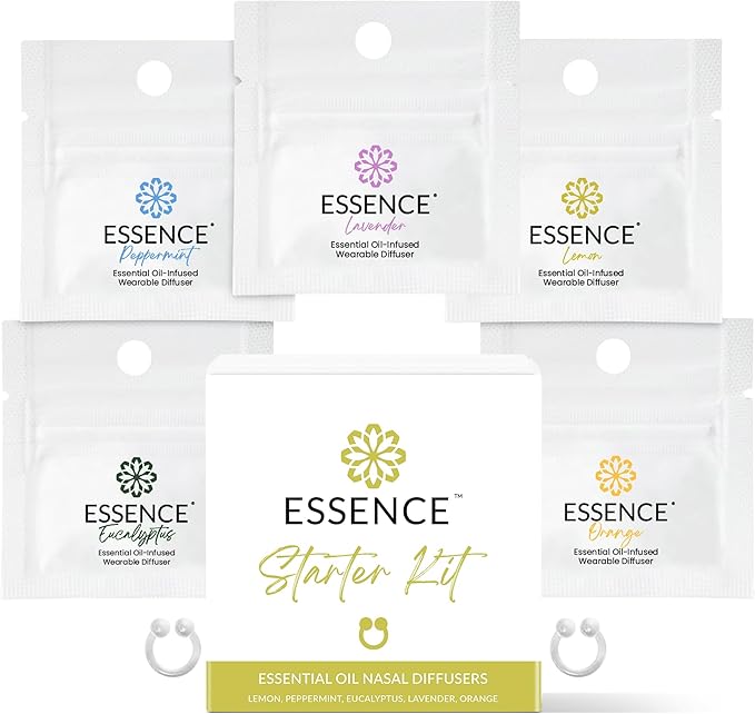 Essence Nasal Diffuser Starter Kit – Essential Oil Silicone Nose Ring Inhalers for Beginners – Wearable Aromatherapy Bundle for Relaxation, Energy & Breathing Support - Bloomnest