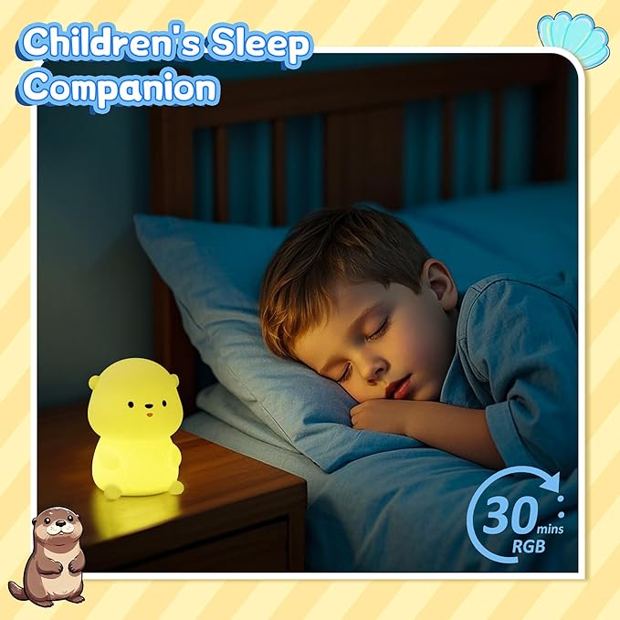 Attivolife Otter Night Light for Kids, Cute Sea Otter Silicone Lamp, Protable Nursery Table Lamp with 7 Color & Dimmable & Timer, Toddler Room Decor Gifts for Baby Children Teen Birthday Christmas - Bloomnest