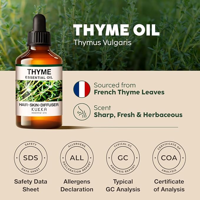 KUKKA Thyme Essential Oils - 4 Fl Oz - for Hair, Skin, Diffuser, Aromatherapy & DIY Soap Making Scent - Bloomnest