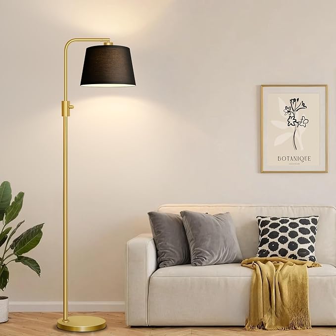 Nintiue Dimmable Gold Floor Lamp, 1000 LM LED Edison Bulb Included, Arc Floor Lamps for Living Room with Black Shade, Modern Standing Lamp Tall Lamps for Living Room Bedroom - Bloomnest