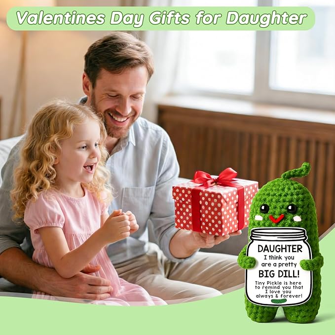 MAMAGIFTREE Valentines Day Gifts for Daughter Birthday Gifts Daughter, Pickle Plush Crochet I Love You Daughter Gift from Mom, Unique to My Daughter Adult Best Daughter Ever Gift - Bloomnest
