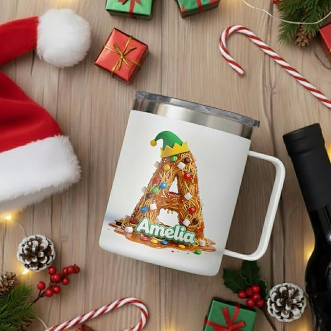 Personalized Buddy The Elf Spaghetti Mug, Custom Name Christmas Coffee Cup - 14oz Insulated Tumbler with Handle & Lid, Funny Christmas Movie Fan Gift for Men, Women, Friends (B61) - Bloomnest