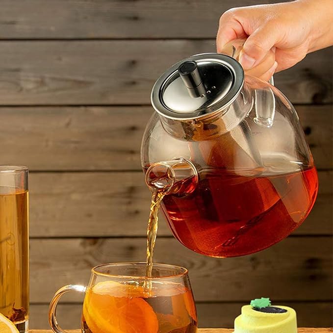 50OZ Glass Teapot With Infuser, Tea Pot for Stove Top, 1500ML Glass Tea Cup With Infuser and Lid, Microwave and Dishwasher Safe - Bloomnest