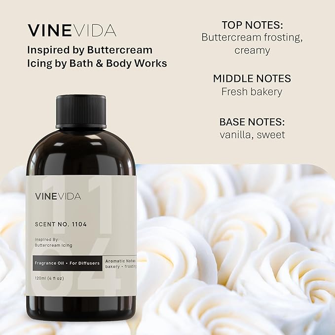 VINEVIDA [16 Fl Oz] Scent NO. 1104 Fragrance Oil For Cold Air Diffusers, Aromatic Notes of Buttercream frosting, creamy & Fresh bakery Essential Oils for Diffuser Oil Refill & Air Freshener Room Spray - Bloomnest