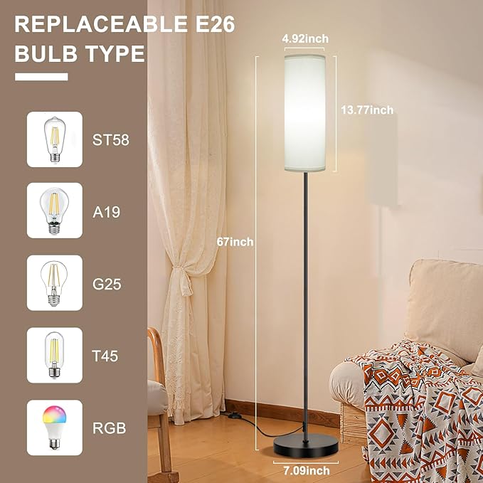 FRIDEKO HOME Floor Lamp, Color Changing Ambient Lighting for Living Room & Gaming Decor, Smart Standing Lamp with App & Remote Control, Tall Corner Lamp for Bedroom, 9W 800LM, Foot Switch, White Shade - Bloomnest