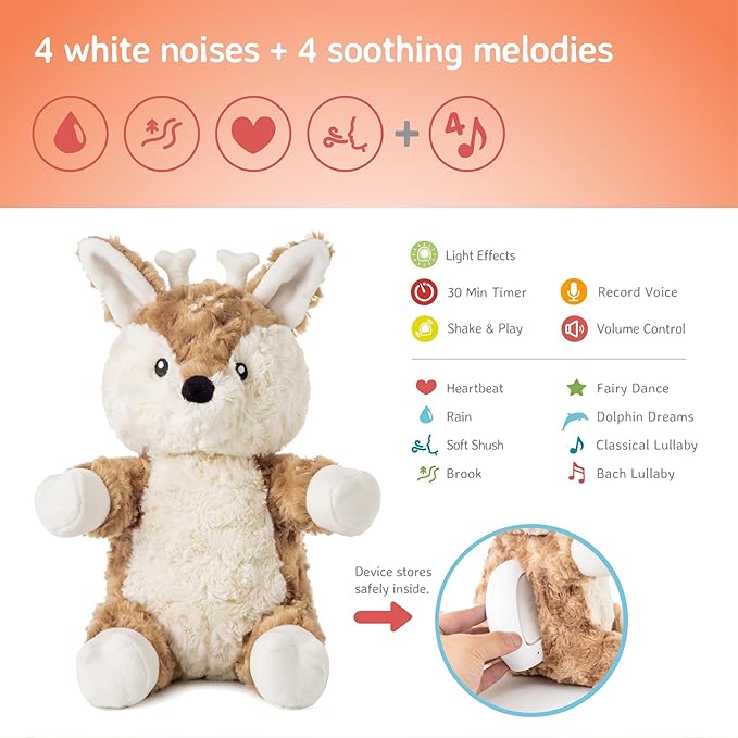 Cloud b Sound Machine with White Noise Soothing Sounds | Cuddly Stuffed Animal & Nomadic Nightlight | Record Parent Voice | Adjustable Settings and Auto-Shutoff | LoveLight Buddies - Finley Fawn - Bloomnest
