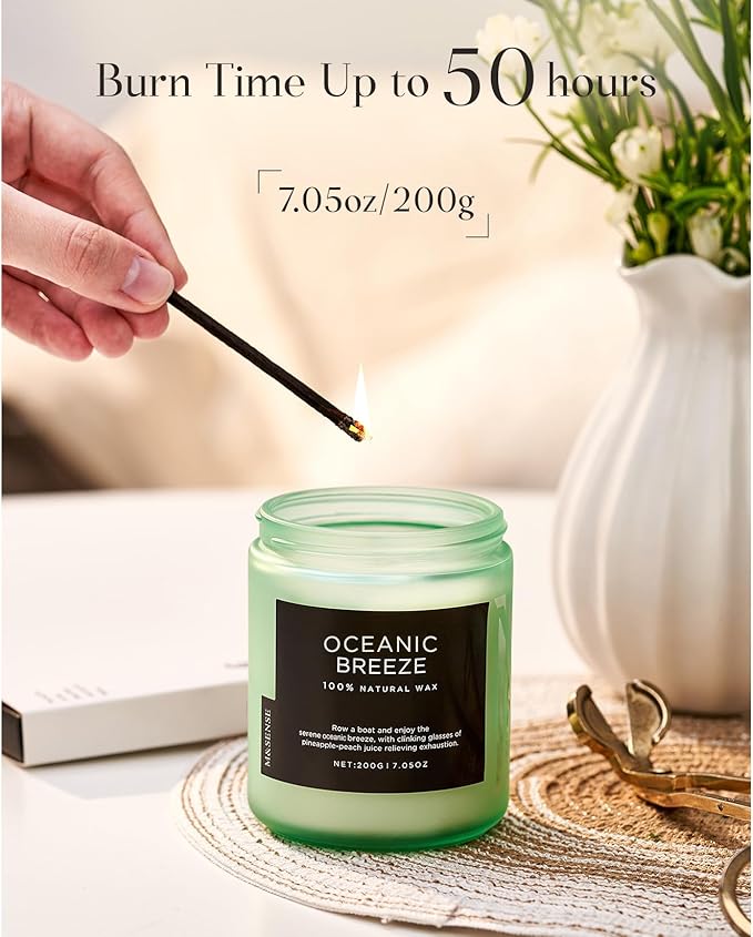 M&SENSE Candle Oceanic Breeze Scented Candle, Long Lasting Pineapple & Mango Scented Natural Soy Wax Candles 7.05oz 50 Hours Burn for Home Scented, Stress Relief Gifts for Women/Men - Bloomnest