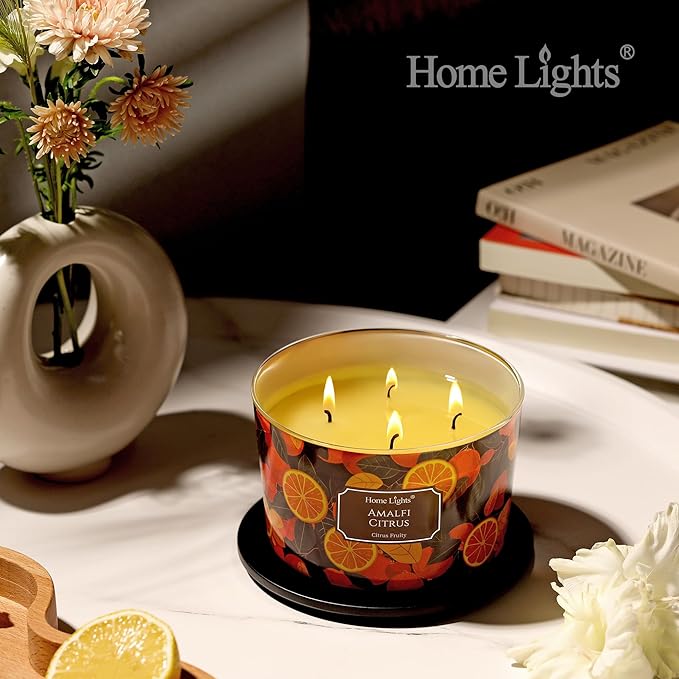 HomeLights 4-Wick Candles for Home Scented - 18oz Soy Wax Blend Candle Long-Lasting Fragrance, Eclectic Mixed Styles Home Decor and Housewarming Gifts, Amalfi Citrus - Bloomnest