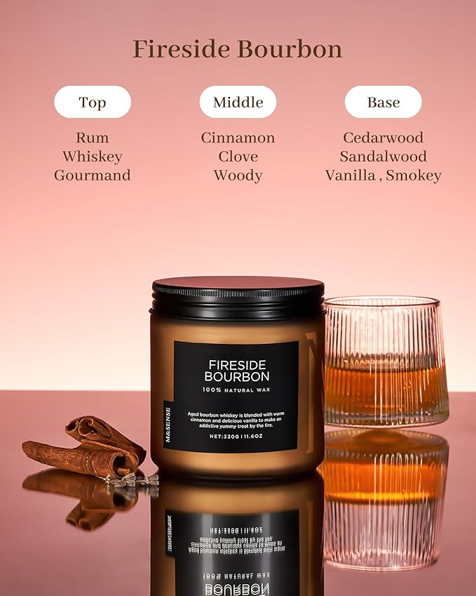 M&SENSE Fireside Bourbon Jar Candle, 11.6oz Clean Soy Wax Up to 70 Hours Burn Time Smoky Scent 2 Wick Cotton Fall Campfire Scented Candle for Home Decor Housewarming Gifts for Bathroom Office - Bloomnest