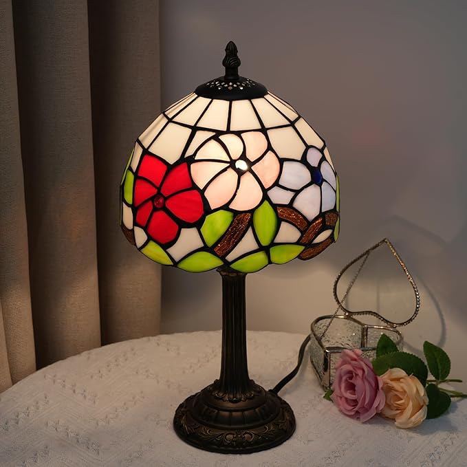 Tiffany Lamp Stained Glass lamp Small Bedside Table Lamps for Living Room Bedroom Dorm Kitchen Home Decor Festival Birthday Gift,Morning Glory - Bloomnest
