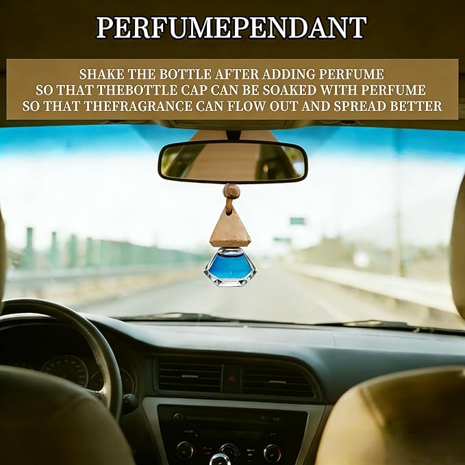 2-Pack Hanging Car Air Freshener, Refillable Glass Diffuser Bottle with Wooden Cap, Drift Car Freshener for Essential Oils, Long-Lasting Scent - Car Accessories for Women Men-Rhombus - Bloomnest