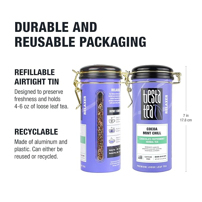 Tiesta Tea - Cocoa Mint Chill Loose Leaf Tea, Chocolate Peppermint Herbal Rooibos Blend, Non-Caffeinated, Brew Hot or Iced, Refillable Tin, Makes Up to 50 Cups, 3 Ounce - Bloomnest