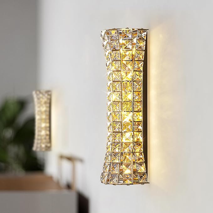 Crystal Wall Sconces,Modern Wall Light Fixtures,Luxury Indoor Gold Wall Lamp for Living Room Bedroom Bathroom Hallway Doorway Stairway,Bedside,Tricolor Vanity Lighting Fixture - Bloomnest