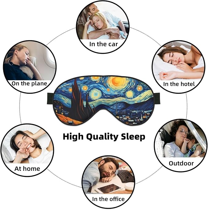 Sleep Eye Mask The Starry Night Village Sleep Mask for Women Men Comfortable Eye Mask with Adjustable Strap Soft Eye Cover Blindfold for Travel Yoga Nap Shift Work - Bloomnest