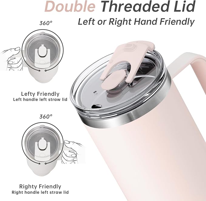 COKTIK 40 oz Tumbler With Handle and Straw Lid, Vacuum Insulated Travel Coffee Mug Stainless Steel Insulated Cup for Beverages, Leak-proof, Cupholder Friendly (Rose Quartz) - Bloomnest