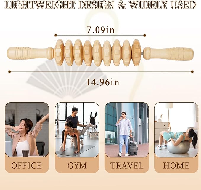 Liitrton Manual Wooden Fascia Massage Roller Trigger Points for Release Cellulite Sore Muscle Blasting (White+Red) - Bloomnest