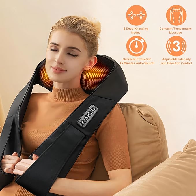 Neck Massager,Gifts for Women Men Mom Dad - Shiatsu Back and Neck Massager,Shoulder Massager Deep Tissue with Heat,Electric 4D Massage Pillow(NOT Cordless)