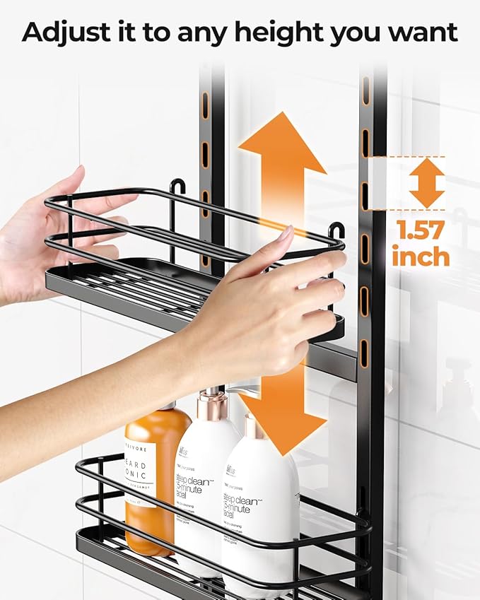 ODesign 3 Tier Height-Adjustable Shower Caddy Hanging Hanger Anti-Swing-Over The Shower Head Caddy-Shower Storage Organizer Bathroom Shelves Basket Shower Caddies-Black,11.9" x 4.84" x 36.2" - Bloomnest