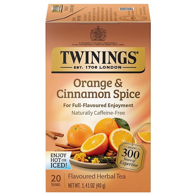 Twinings Orange & Cinnamon Spice Tea, Naturally Caffeine-Free Sweet and Spicy Tea with Rooibos, Orange, and Cinnamon, Herbal Tea Bags Individually Wrapped, 20 Count - Bloomnest