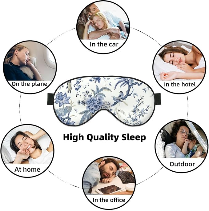 Sleep Eye Mask Vintage Blue Floral Sleep Mask for Women Men Comfortable Eye Mask with Adjustable Strap Soft Eye Cover Blindfold for Travel Yoga Nap Shift Work - Bloomnest