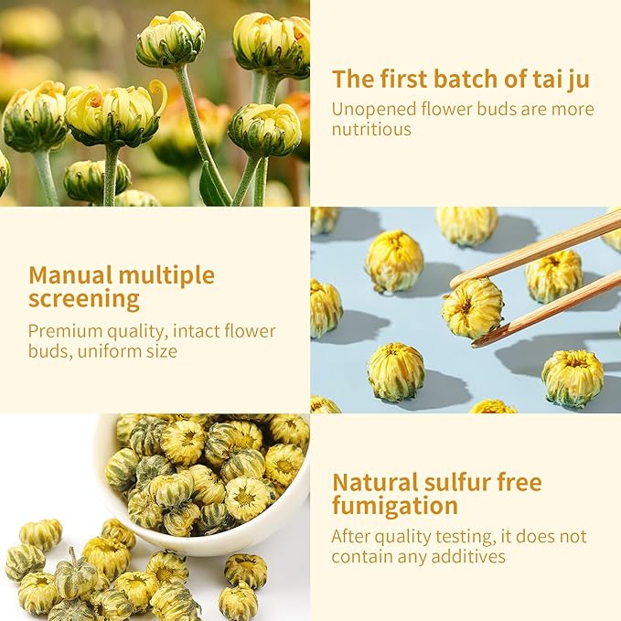 Hee Creek Superior Chinese Chrysanthemum Tea Buds 3.52oz/100g Natural Dried Fetal Chrysanthemum Flower - Tai Ju Herbal Tea Loose Leaf - Non-GMO - Caffeine Free - Aroma & Refreshing 胎菊 菊花茶 - Bloomnest