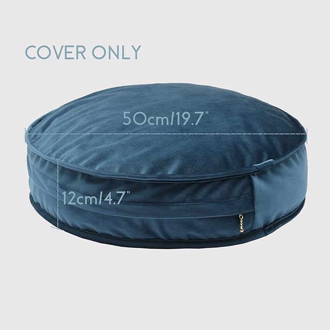 Round Floor Pillow Cover Velvet Throw Seating Pouf Yoga Meditation Cushion Plush Case Reading Room Decor Cover Only (19.7IN, Dark Blue)