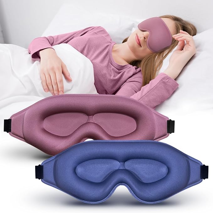 3D Advanced Eye Mask for Sleeping，Ultra Delicate Soft Skin Friendly Eye mask，100% Blackout Sleep Eye Mask for Sleep, Eyelash Extension Sleep mask (Blue+Pink) - Bloomnest