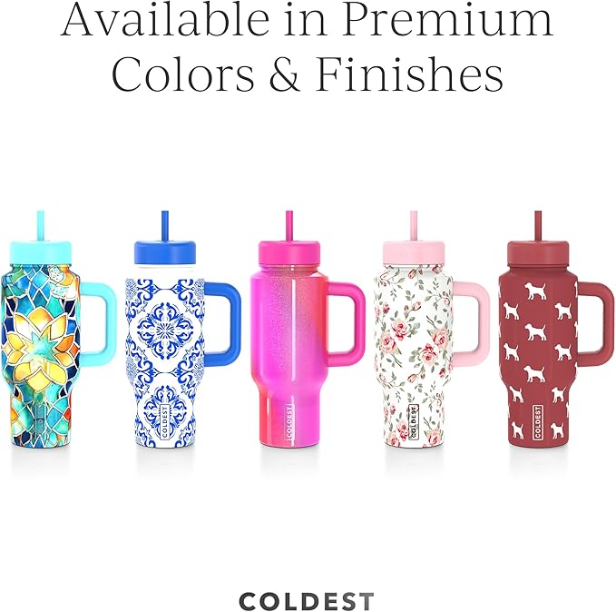 Coldest Tumbler with Handle and Coffee Lid - 100% Spill Proof Tumbler with Straw (3 Lids) - Stainless Steel Insulated Leakproof Tumblers for Women & Men - Cup Holder Friendly - 24 oz (Kissed Dream) - Bloomnest