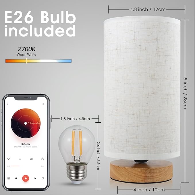 Table Lamps for Bedrooms Set of 2, Minimalist Bedside Lamps Set with Round Fabric Linen Shade,Reading Small Desk Lamp Set of 2 for Kids Room, Night Nightstand Lamp Set for Living Room, Office - Bloomnest