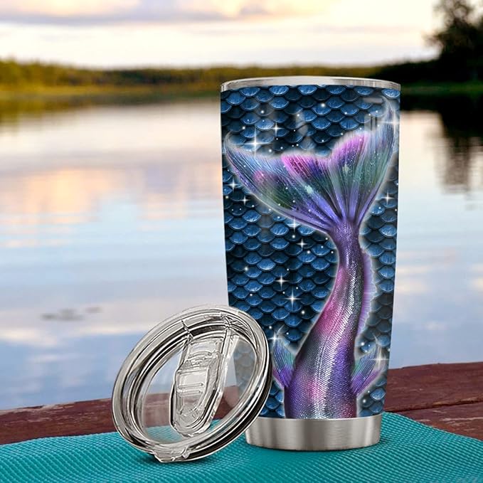 winorax Personalized Mermaid Tumbler Mermaids Tail Pattern Design Tumblers Stainless Steel 20oz 30oz Travel Cups Unique Gifts for Women Girls Kids Birthday Christmas Xmas Presents Idea - Bloomnest