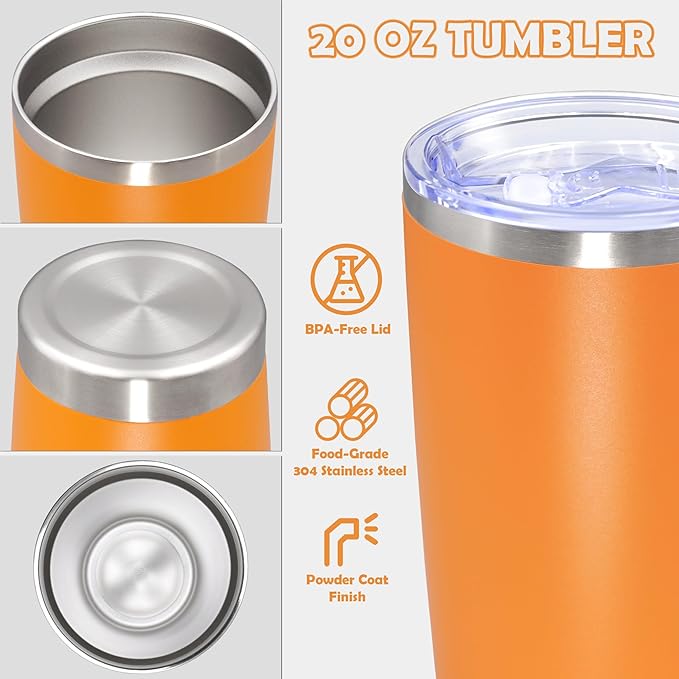 20oz Tumbler Stainless Steel Tumbler Cup with Lid Vacuum Insulated Double Wall Travel Mug, Durable Powder Coated Travel Coffee Tumbler Mug for Hot & Cold Drinks,Orange,1 Pack - Bloomnest