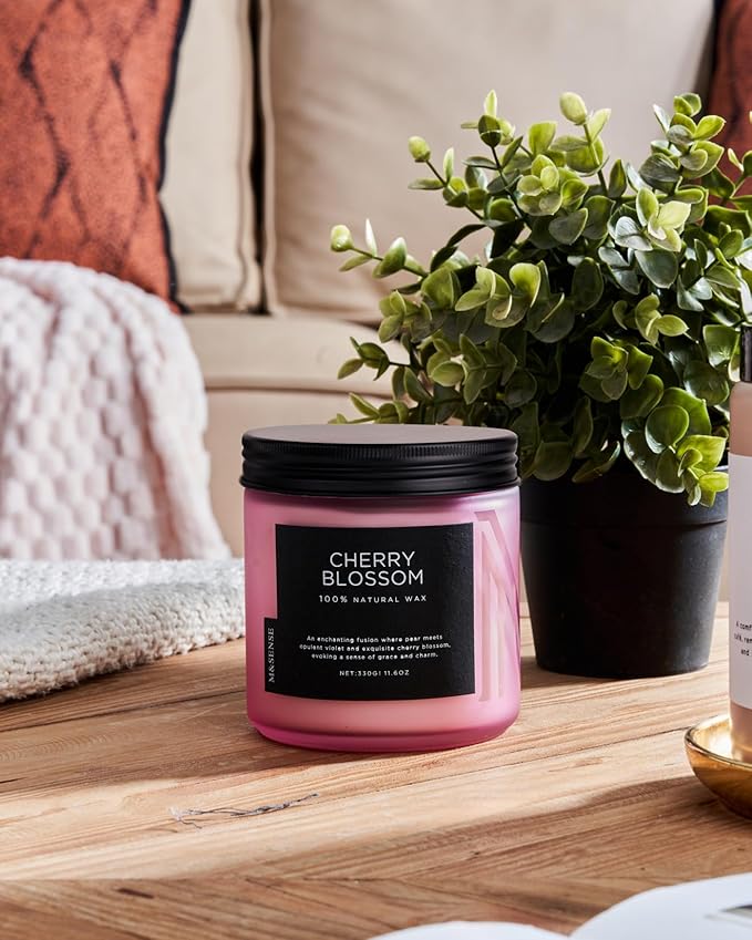 M&SENSE Cherry Blossom Scented Spring Candle, 70 Hours Long Lasting Soy Wax 11.6oz Stress Relief Aromatherapy Candles, Romantic Gifts for Women, Glass Jar for Bedroom Decor - Bloomnest