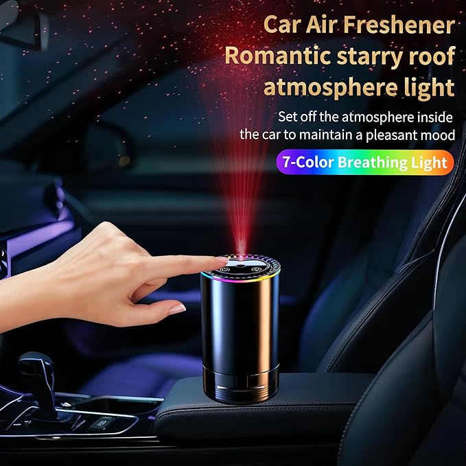 Smart Car Air Freshener Diffuser, Car Essential Diffuser with Starry Sky Projection, Auto On/Off, 3 Mode Adjustable Rechargeable Aroma Diffusers, Design for Bedroom, Office, Restrooms - Bloomnest