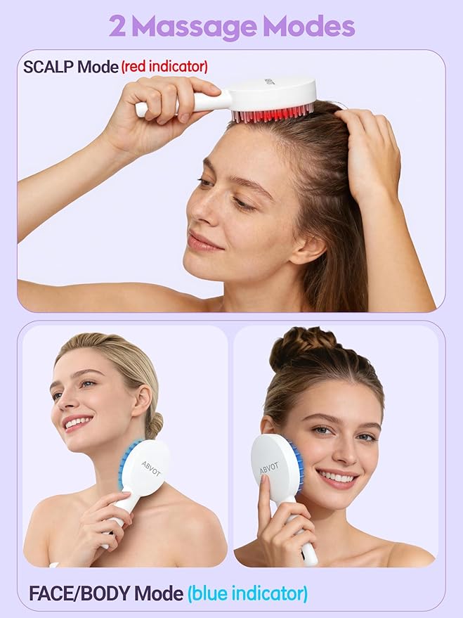 3-in-1 Electric Scalp Massager Brush, Vibrating Scalp Massager Comb with Hair Oil Applicator for Scalp/Face/Body Relaxation, Portable Massager Tool for Home & Travel, Gift for Men & Women(White) ABVOT