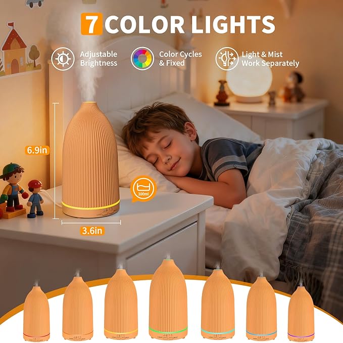 URPOWER 100ML Essential Oil Diffuser Ultrasonic Cool Mist Humidifier with 7 LED Lights, Timer & Auto-Off Quiet Aromatherapy Scent Diffuser for Home Bedroom Office Relaxation - Bloomnest