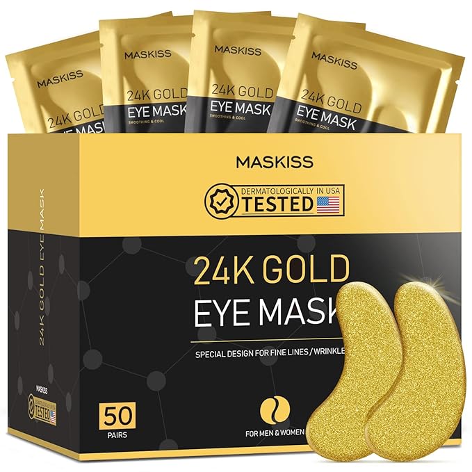 24k Gold Under Eye Patches (50 Pairs), eye mask, Collagen Skin Care Products, Eye Patches for Puffy Eyes, eye masks for dark circles and puffiness - Bloomnest