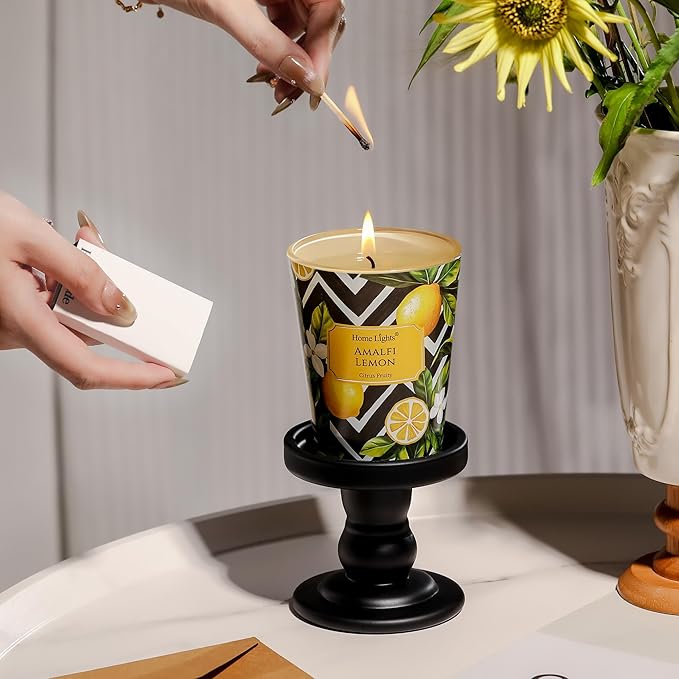 HomeLights Large jar Candle | 1-Wick Long-Lasting Scented Candles, 6.7oz Natural Soy Wax Candle for Home Scented, Eclectic Mixed Styles Gifts for Women & Men, Amalfi Lemon - Bloomnest