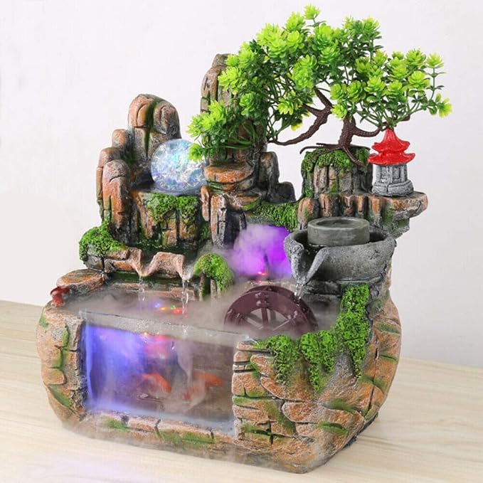 Gdrasuya10 Desktop Rockery Fountain Waterfall, Resin Desktop Fountain Waterfall with Rockery for Living Room Office Decorate - Bloomnest