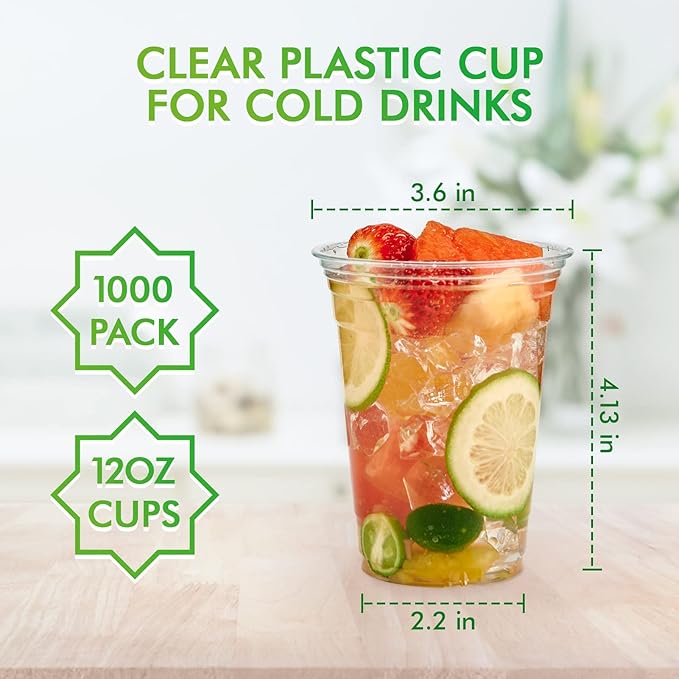Lilymicky 1000 Pack 12 oz Clear Plastic Cups, PET Disposable Drinking Cups, Crystal Clear, Perfect for Ice Coffee, Smoothie, Soda, or Any Cold Drinks - Bloomnest