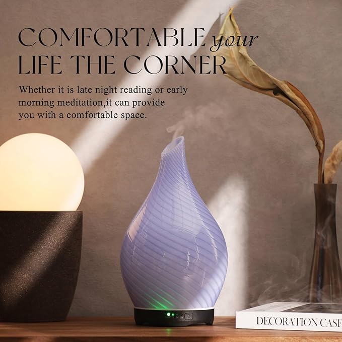 Porseme 280ml Essential Oil Diffuser Glass Color Changing Aroma Air Diffusers Aromatherapy Ultrasonic Cool Mist Humidifier 7 Running Hours Waterless Auto-Off for Sleeping, Yoga, Spa (Pure Purple) - Bloomnest