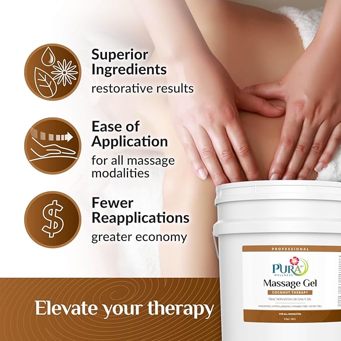 Coconut Therapy 5 Gallon Massage Gel, Deep Tissue Infused Formula for Physical Recovery, Wellness Emollient for Bodywork, Unscented Glide for Softness, Skin Hydrating, Moisturizing - Bloomnest