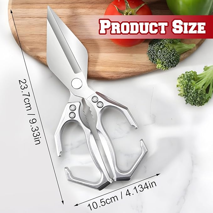 Multifunctional Heavy-Duty Kitchen Shears, Heavy Duty Kitchen Scissors for Food with Ergonomic Handle,Stainless Steel Culinary Shears for Chicken Meat Seafood Bone Cutting,Cooking Accessories(Sliver) - Bloomnest