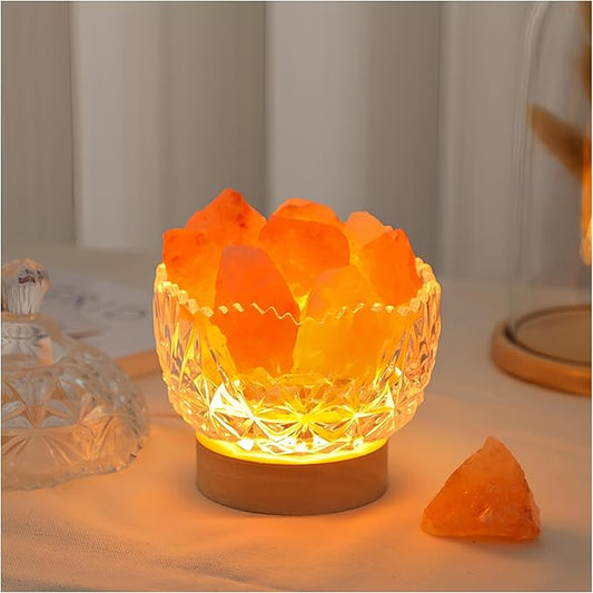 Himalayan Salt Lamp Night Light, Aromatic Diffuser Stone with Wood Base & Lid, LED USB Salt Lamp for Office, Bedroom, Bathroom, Gift for Relaxation & Sleep(Orange) - Bloomnest