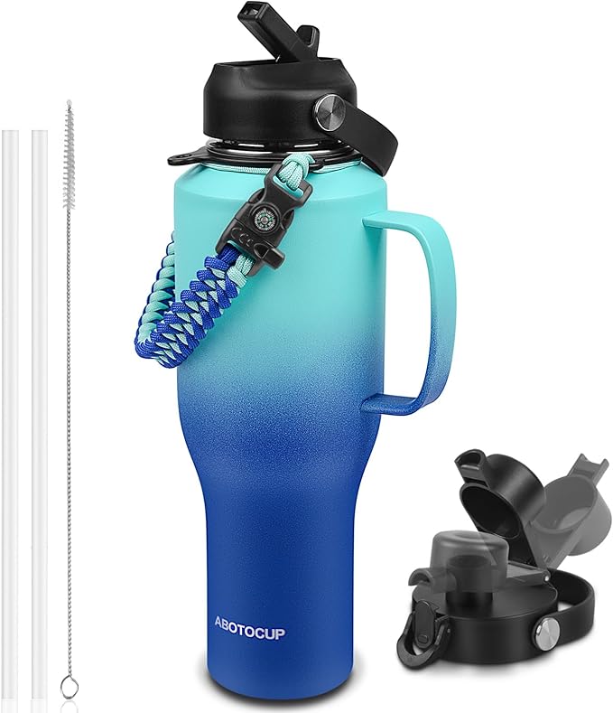 Water Bottle 40oz, Insulated Water Bottle with Handle & Straw Lids, Stainless Steel Water Bottle Fits in Any Car Cup Holder, Travel Cup Double Wall BPA-Free Leak-proof to Keep Cold &Hot - Bloomnest