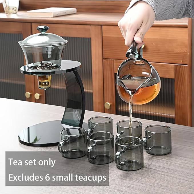 Magnetic Glass Tea Pot Semi Automatic lazy Kungfu Drip TeaPot Magnetic Rotation Heat Resistant Teapot Magnetic Attraction Water Rotating Cover Bowl Suitable for Home/Office Reception Tea Set - Bloomnest