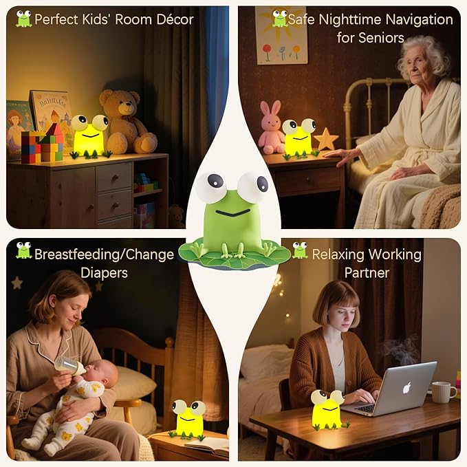 Frog Cute Night Light, Big Eyes Frog Gifts Kids Lamp, Squishy Rechargeable Dimmable Bedside Nightlight, Silicone LED Funny Light Up Animal, Boy Girls Baby Nursery College Dorm Décor - Bloomnest