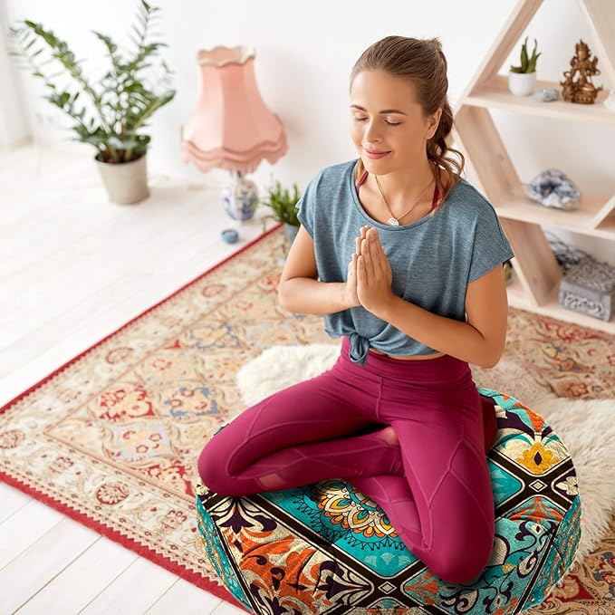 Mandala Meditation Cushion, Boho Meditation Mat, Meditation Pillows for Sitting on Floor, Cushions for Sitting in Home and Outdoor, Round Floor Pillows Cushion Seating for Yoga 22'' X 22'' - Bloomnest