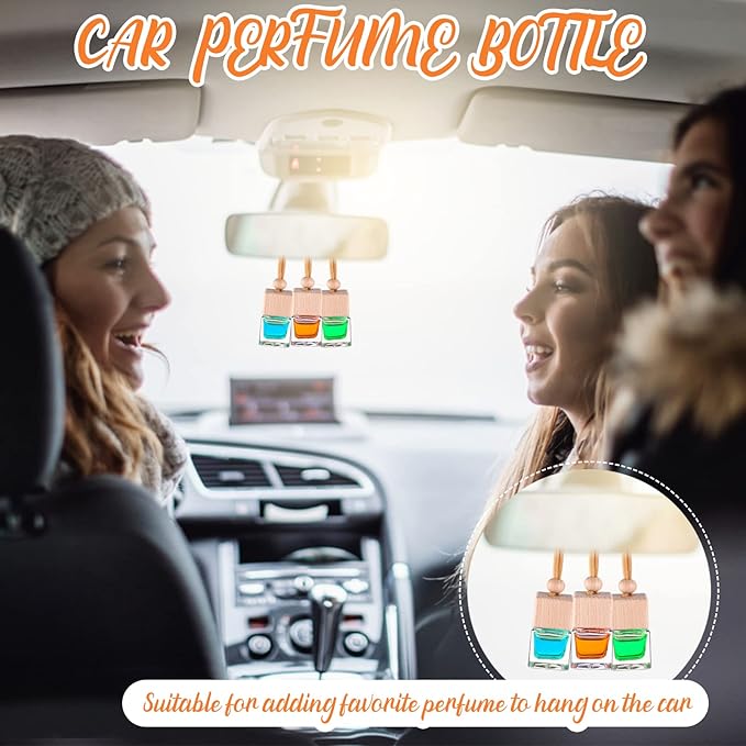 60 Pcs Hanging Car Air Freshener Car Diffuser Bottle Empty Glass Perfume Bottles Air Freshener Diffuser Bottle Pendant for Essential Oils Fragrance Aromatherapy Ornament Decor (Fresh Style) - Bloomnest